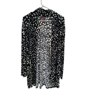 Vince Camuto Black and White Animal Print Open Cardigan Silky Knit 3X
